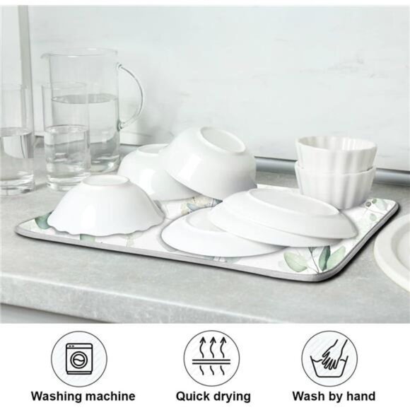 Green Leaves Dish Drying Mat for Kitchen Counter - Picture 7 of 8